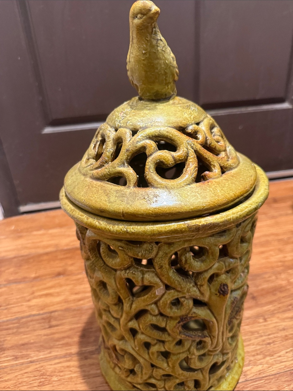 Tall Ceramic Jar with Bird Finial